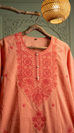 Load image into Gallery viewer, Arohi Peach Embroidered Kurta Set
