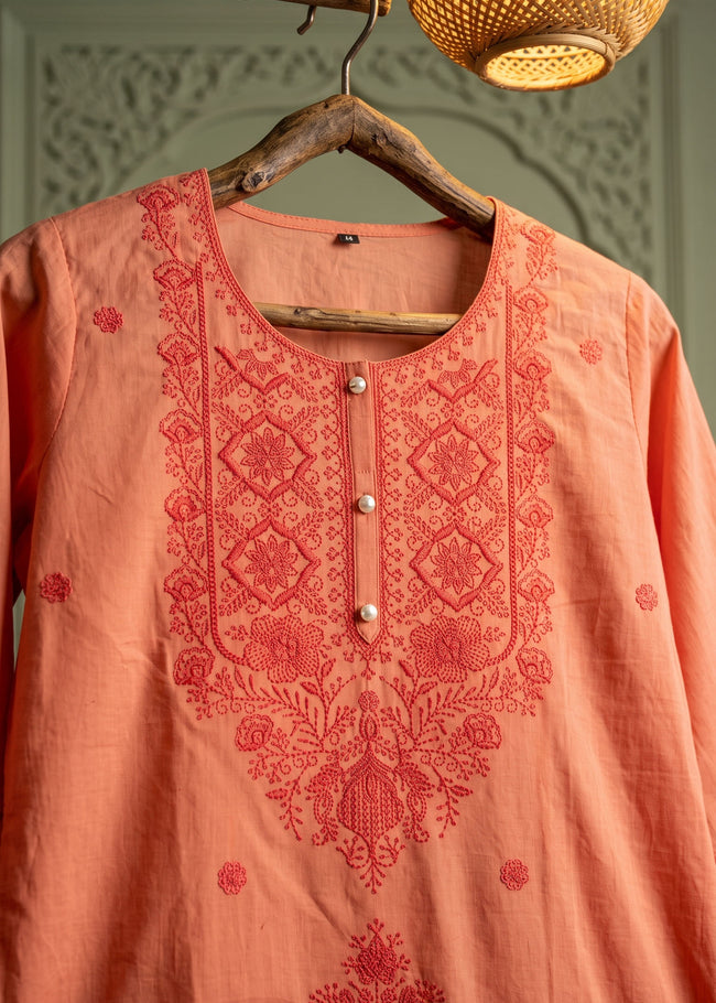 Arohi Peach Embroidered Kurta Set