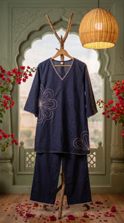 Rul Gul Navy Blue Embroidered Co-ord Set
