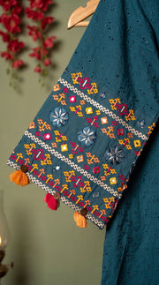 Mehr Teal Schiffli Tassel Kurta Set