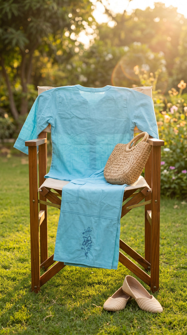 Haseen Sky Blue Kantha Embroidered Co-ord Set