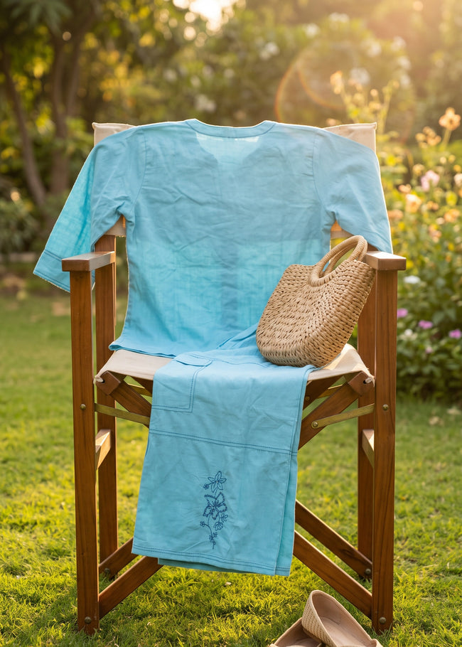 Haseen Sky Blue Kantha Embroidered Co-ord Set