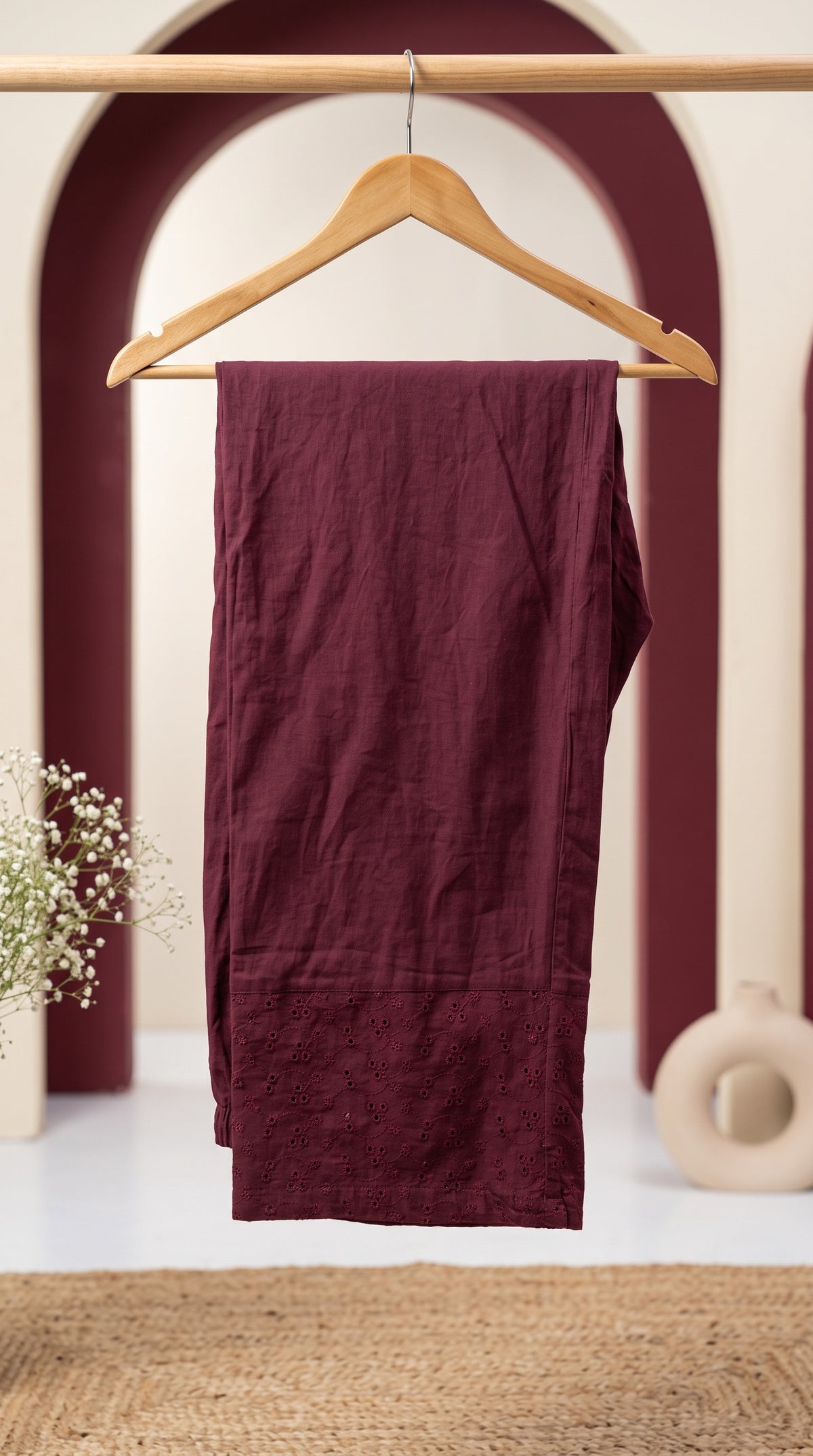 Mehr Wine Schiffli Tassel Kurta Set