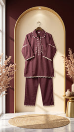 Load image into Gallery viewer, Sukoon Mauve Lace Work Co-ord Set