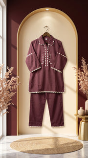 Sukoon Mauve Lace Work Co-ord Set