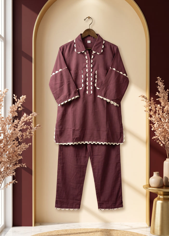 Sukoon Mauve Lace Work Co-ord Set