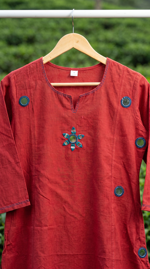 Madhavi Maroon Mirror Embroidered A-Line Kurta Set