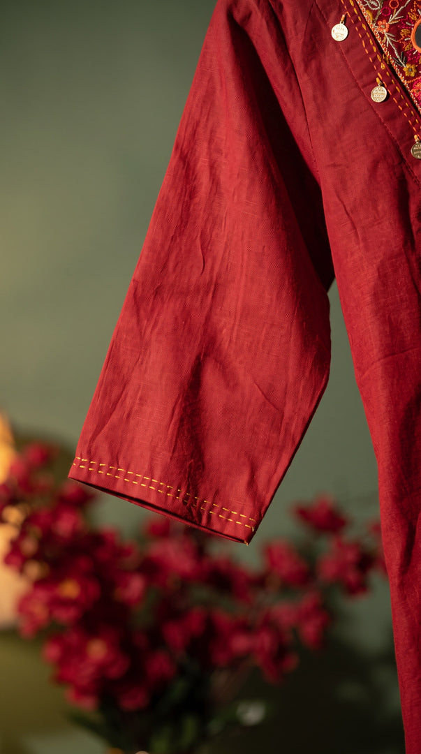 Resham Maroon Embroidered Kurta Set