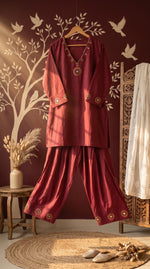 Load image into Gallery viewer, Sitara Gul Maroon Mirror Work Farshi Kurta Set