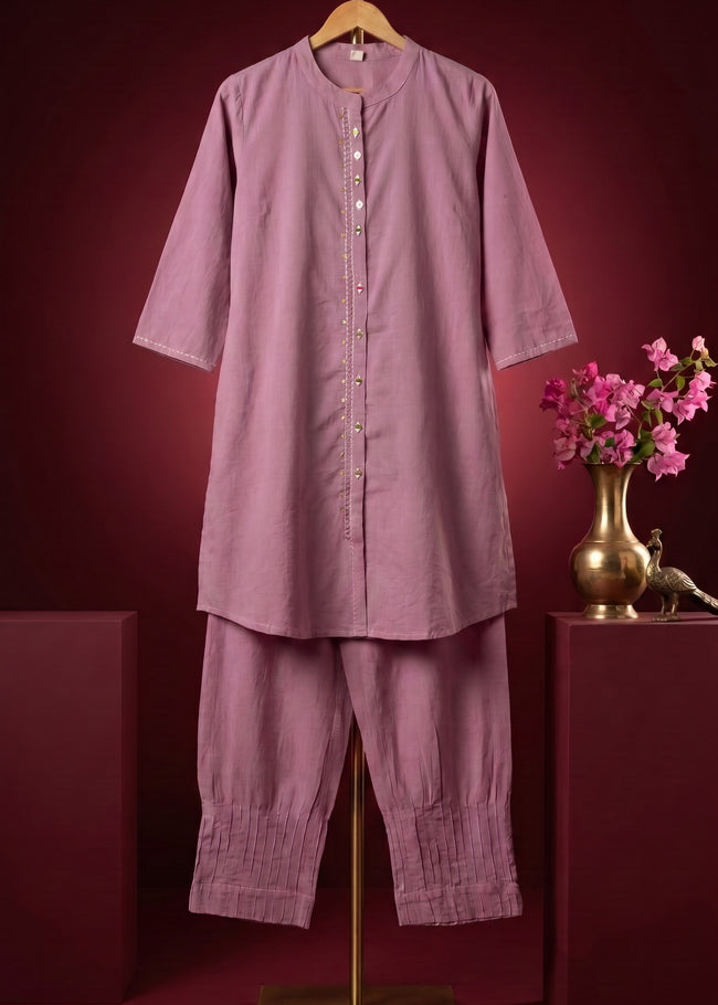 Abha Purple Mirror Kantha Co-ord Set