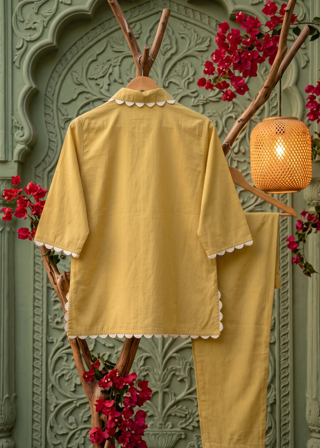 Sukoon Mustard Lace Work Co-ord Set
