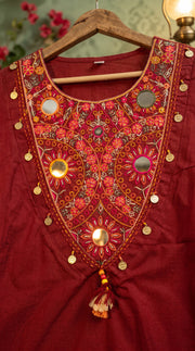 Resham Maroon Embroidered Kurta Set