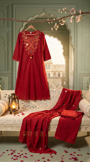 Resham Maroon Embroidered Kurta Set