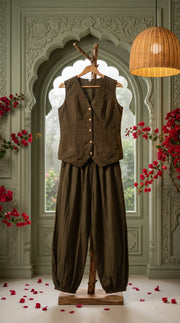 Aira Military Green Schiffli Balloon Pant Co-ord Set