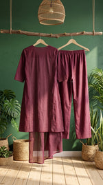 Load image into Gallery viewer, Noor-e-Gaj Wine Appliqué Embroidered Kurta Set