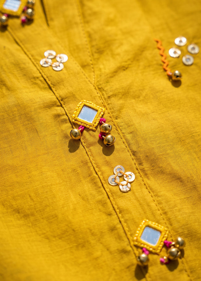 Ruhani Mustard Mirror Work Farshi Kurta Set