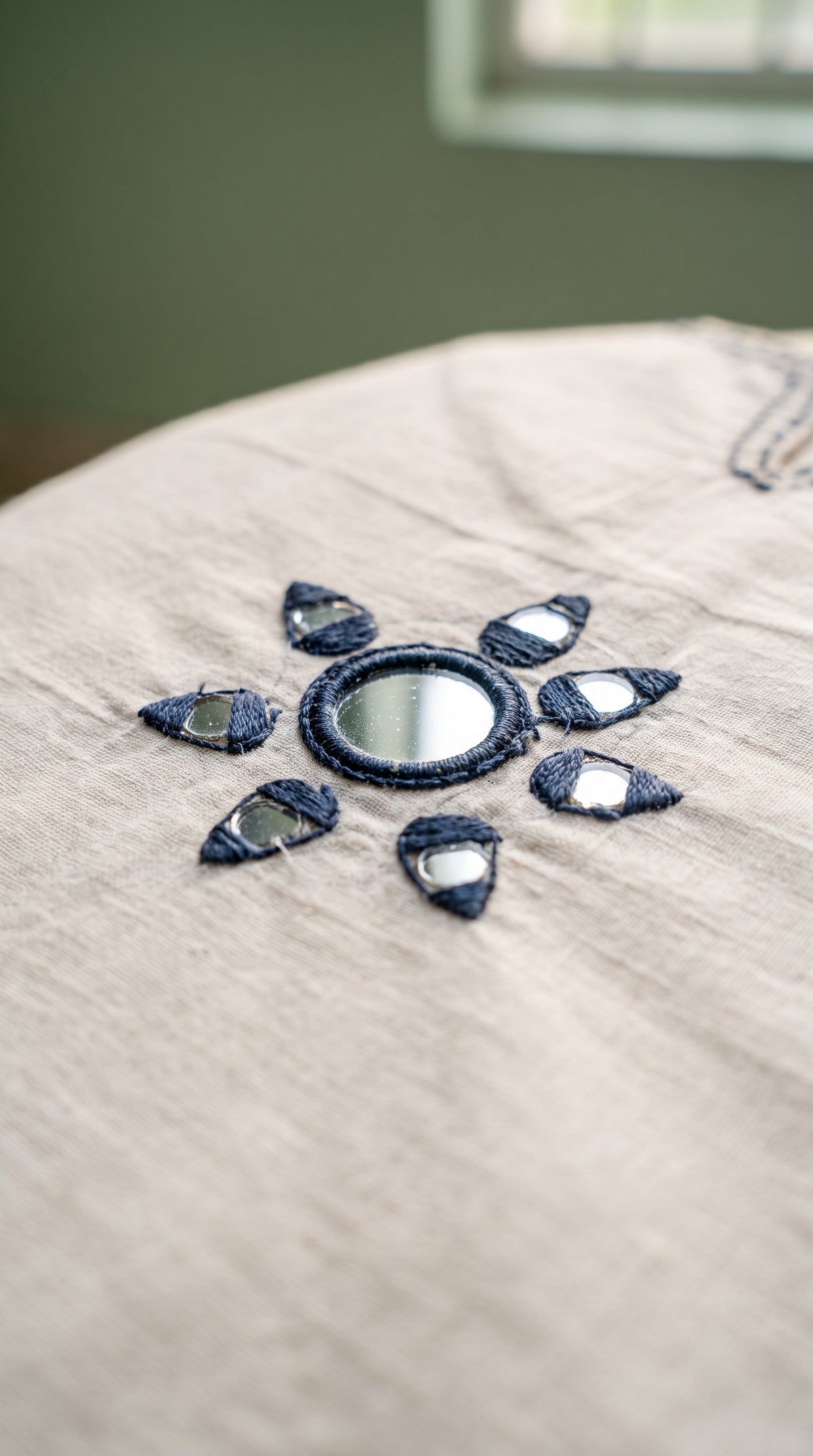 Roshini White Mirror Work Indigo Print Kurta Set