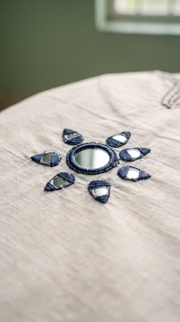 Roshini White Mirror Work Indigo Print Kurta Set