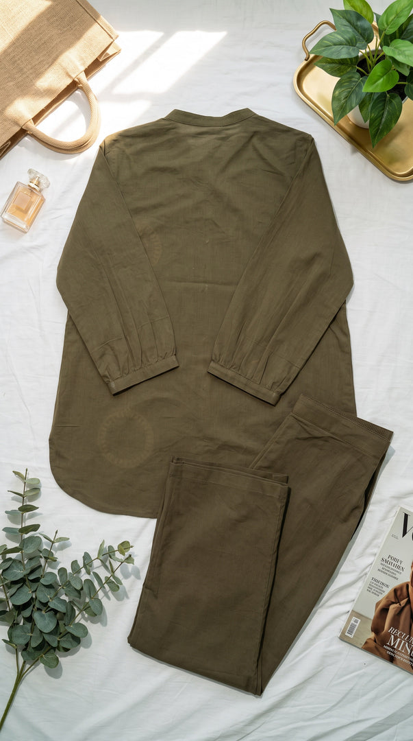 Zoya Military Green Dori Embroidered Co-ord Set