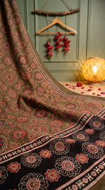 Load image into Gallery viewer, Madhavi Military Green Mirror Work Ajrakh Print Kurta Set