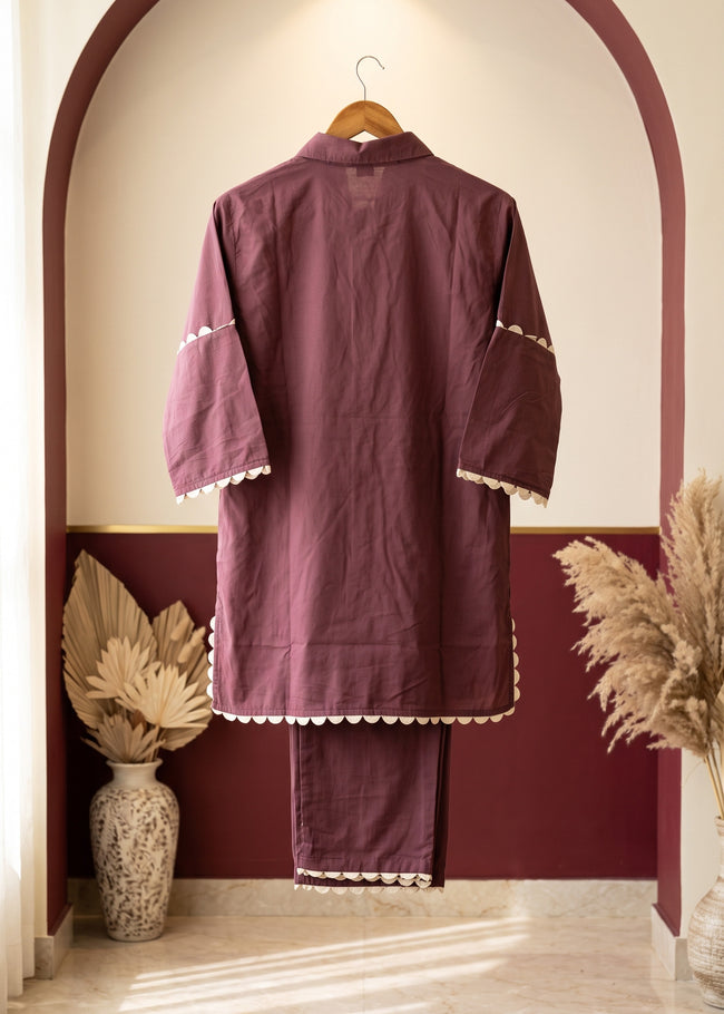 Sukoon Mauve Lace Work Co-ord Set