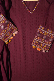 Mehr Wine Schiffli Tassel Kurta Set