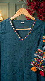 Load image into Gallery viewer, Mehr Teal Schiffli Tassel Kurta Set