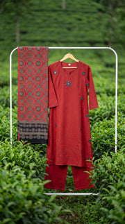 Madhavi Maroon Mirror Embroidered A-Line Kurta Set