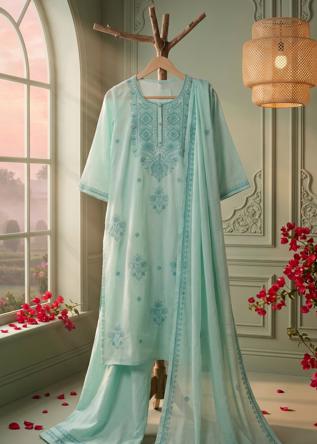 Arohi Sky Blue Embroidered Kurta Set