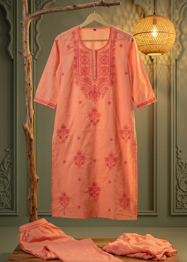 Arohi Peach Embroidered Kurta Set