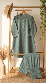 Abha Aqua Mirror Kantha Co-ord Set