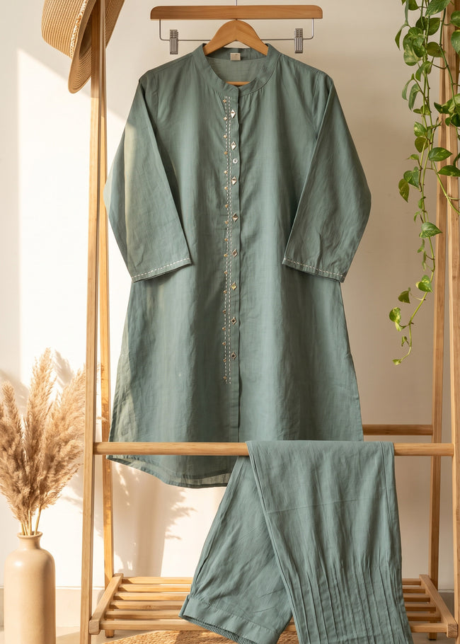 Abha Aqua Mirror Kantha Co-ord Set