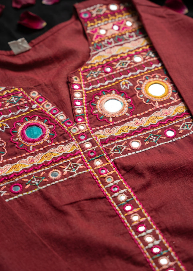 Leher Maroon Embroidered Kurta Set