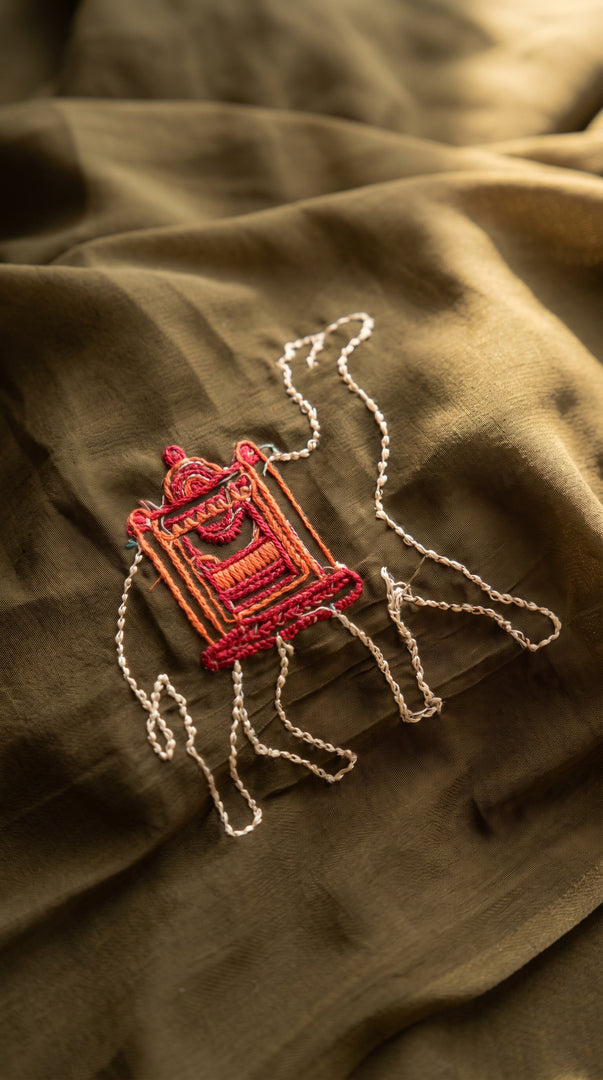 Maruva Military Green Appliqué Embroidered Kurta Set