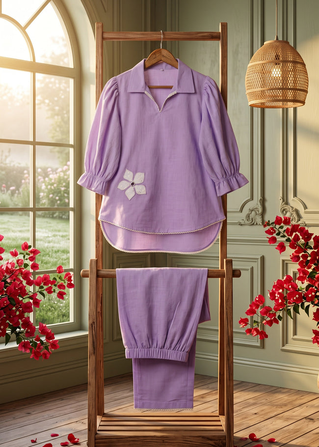 Aaina Lavender Appliqué Embroidered Co-ord Set