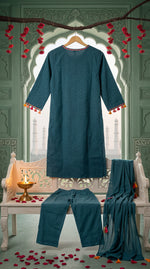 Load image into Gallery viewer, Mehr Teal Schiffli Tassel Kurta Set