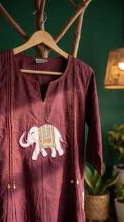 Noor-e-Gaj Wine Appliqué Embroidered Kurta Set