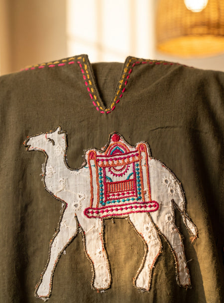 Reet Military Green Appliqué Pin-Tuck Kurta Set