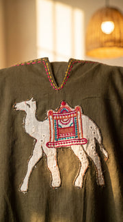 Reet Military Green Appliqué Pin-Tuck Kurta Set