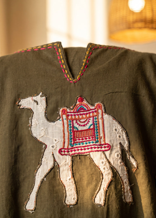 Reet Military Green Appliqué Pin-Tuck Kurta Set
