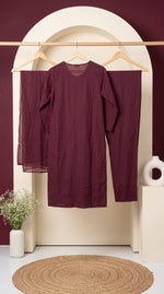 Load image into Gallery viewer, Mehr Wine Schiffli Tassel Kurta Set