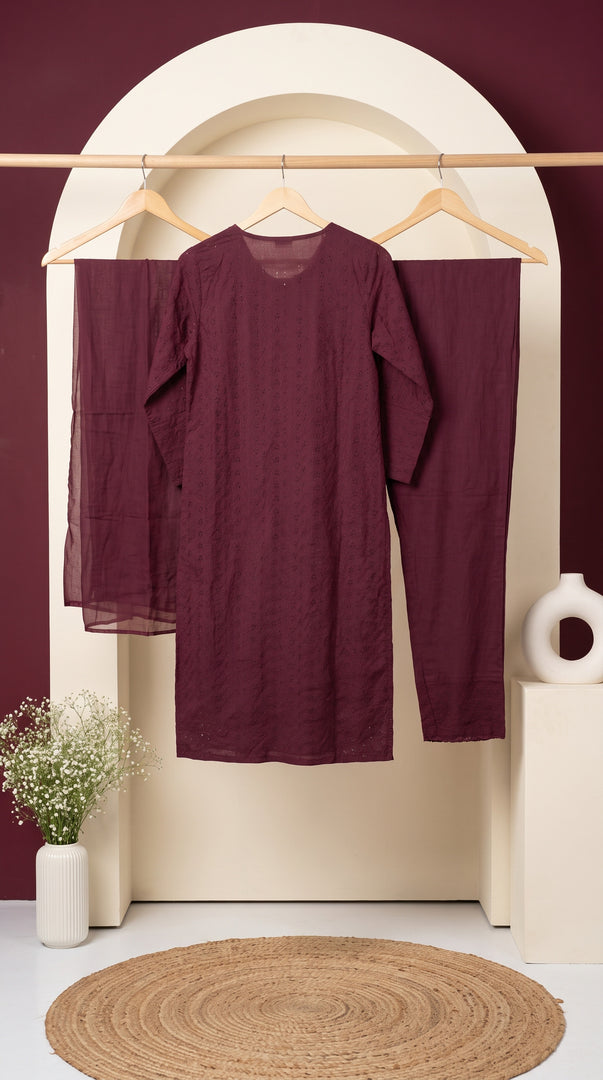Mehr Wine Schiffli Tassel Kurta Set
