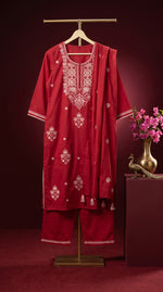 Load image into Gallery viewer, Arohi Maroon Embroidered Kurta Set