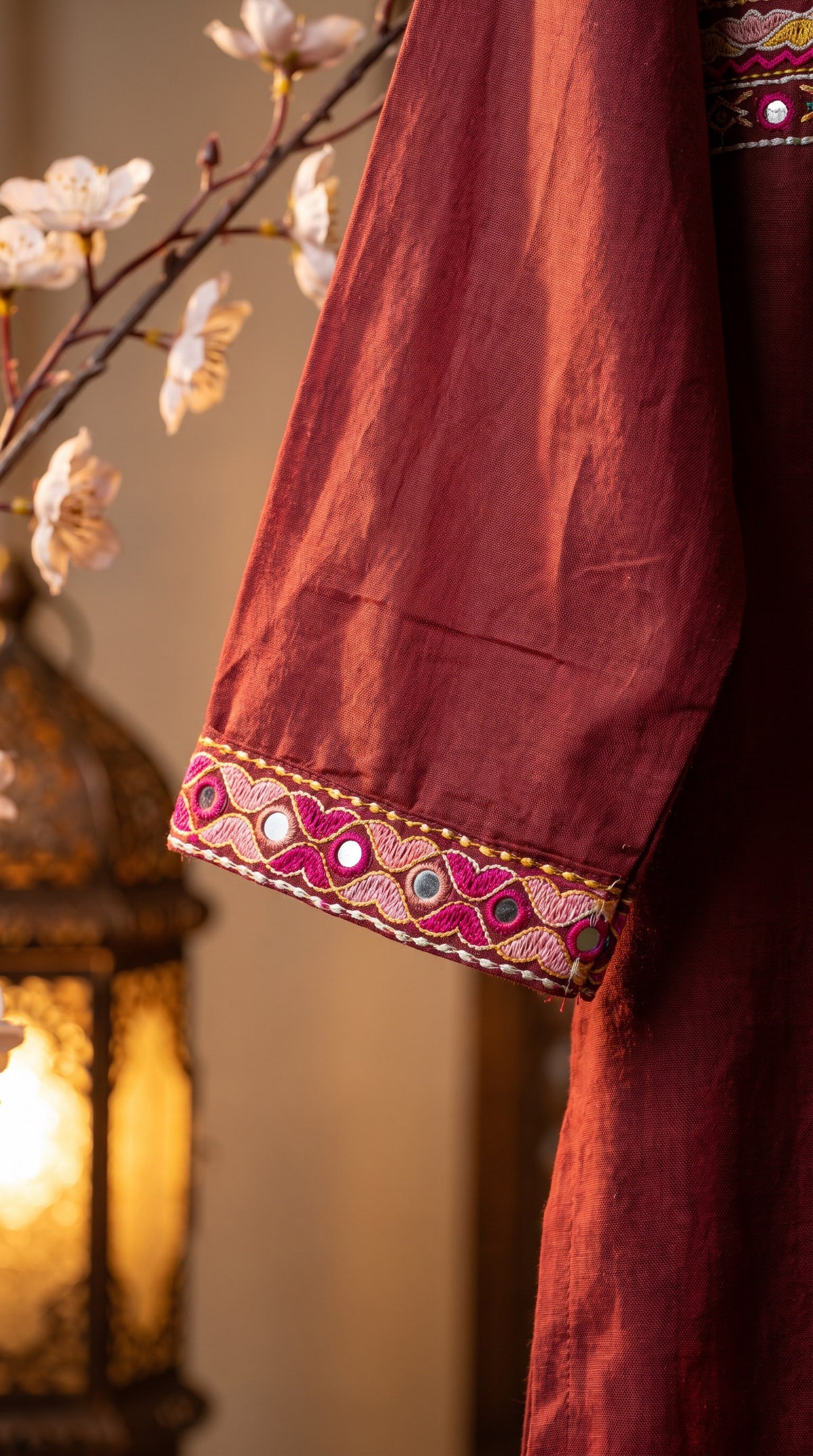 Leher Maroon Embroidered Kurta Set