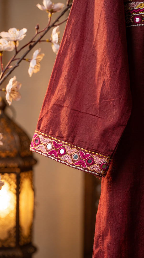 Leher Maroon Embroidered Kurta Set