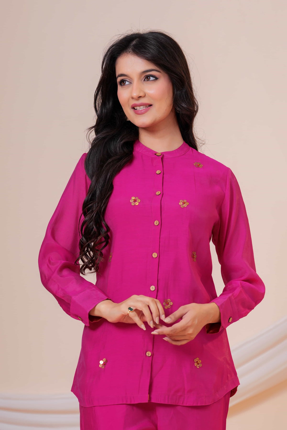 Gulnaar Onion Embroidered Collared Co-ord Set
