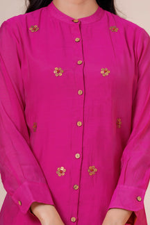 Gulnaar Onion Embroidered Collared Co-ord Set