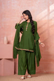 Military Green Floral Scallop Embroidered Kurta Set