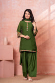 Military Green Floral Scallop Embroidered Kurta Set