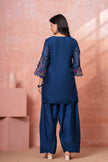 Navy Floral Scallop Embroidered Kurta Set